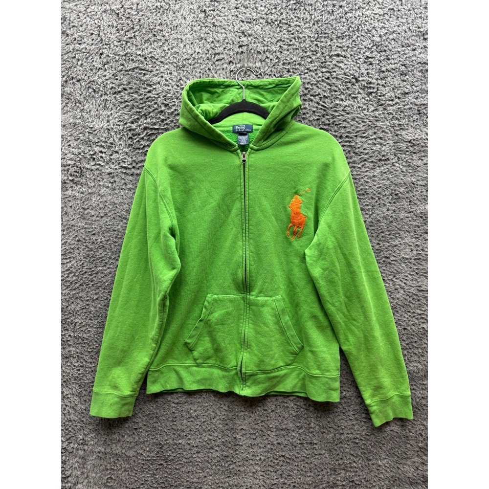 Vintage Polo‎ Ralph Lauren Big Pony Fleece Full Zip Hoodie Green Youth XL 18-20